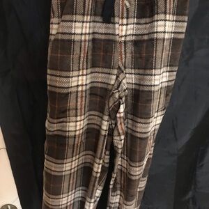 Plaid Men’s Sleep Fleece Pants — Brown/Cream
